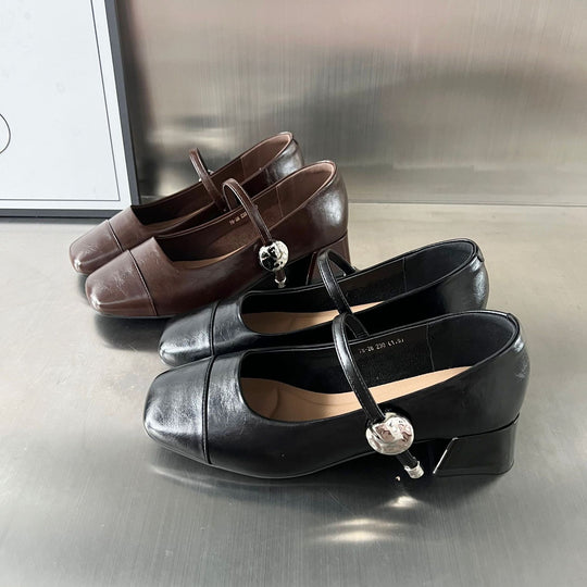 Damen elegante Pumps mit modischem Riemen und bequemer Blockabsatz EB
