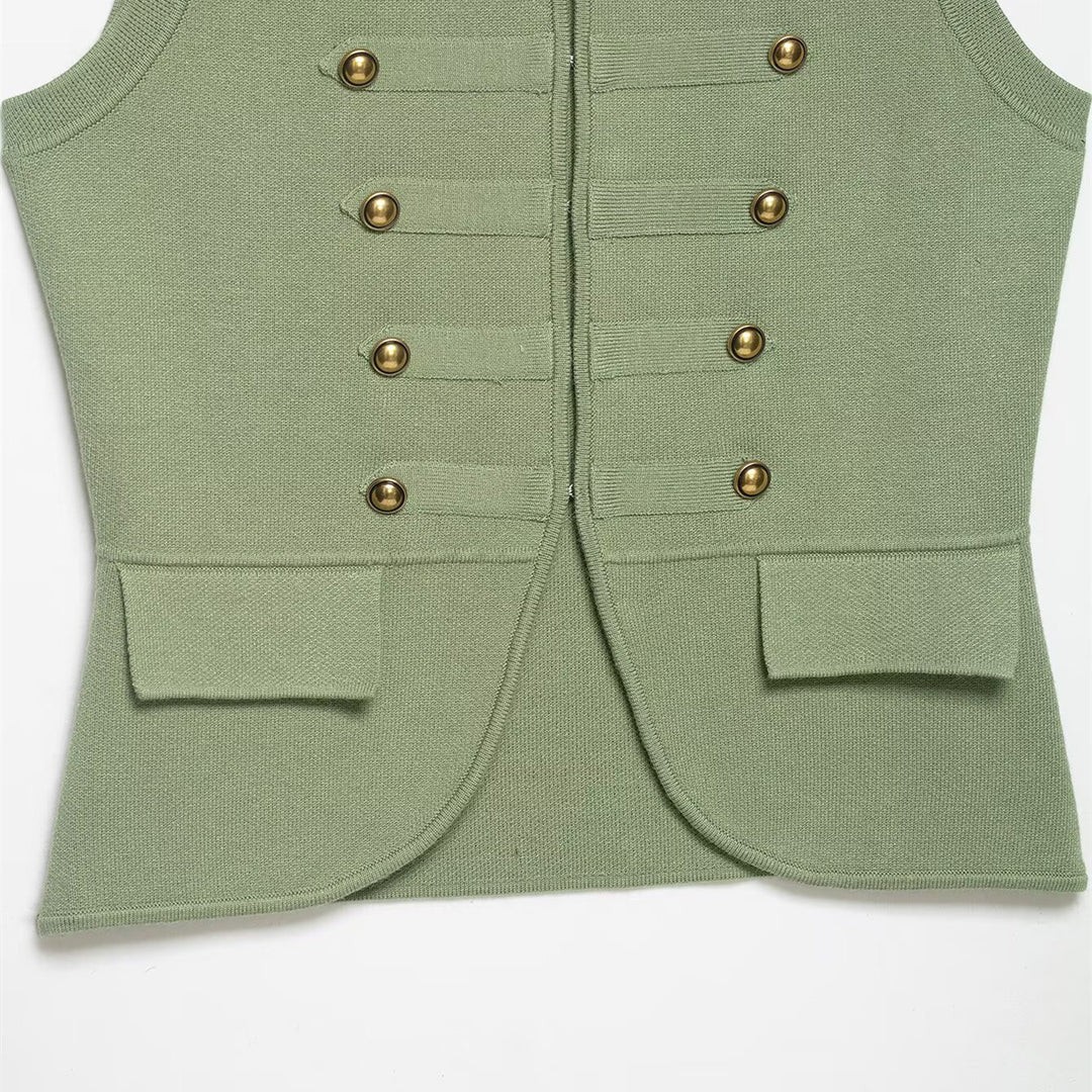 Damen raffinierte Utility-Weste im Militärstil mit Knopfdetails EB
