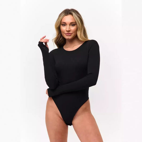 Damen Langarm-Bodysuit mit elegantem Rippdesign und figurbetontem Schnitt EB