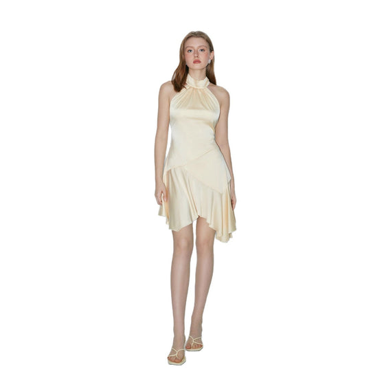 Damen elegantes Abendkleid mit asymmetrischem Schnitt und schimmerndem Material EB