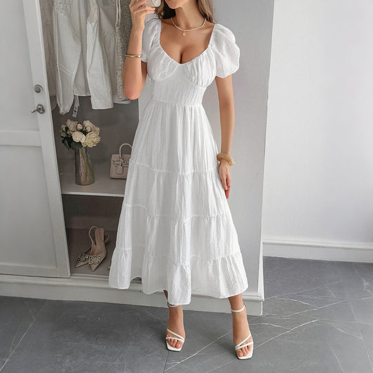 Damen Boho Maxikleid mit Puffärmeln undlagenanpassbarem Schnitt EB