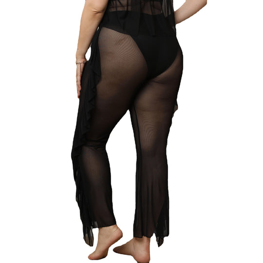 Damen elegante und luftige Strandhose mit Rüschendetails EB