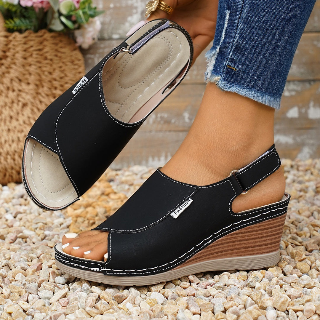 Damen Wedge-Sandalen mit offenem Zehenbereich und verstellbarem Riemen EB