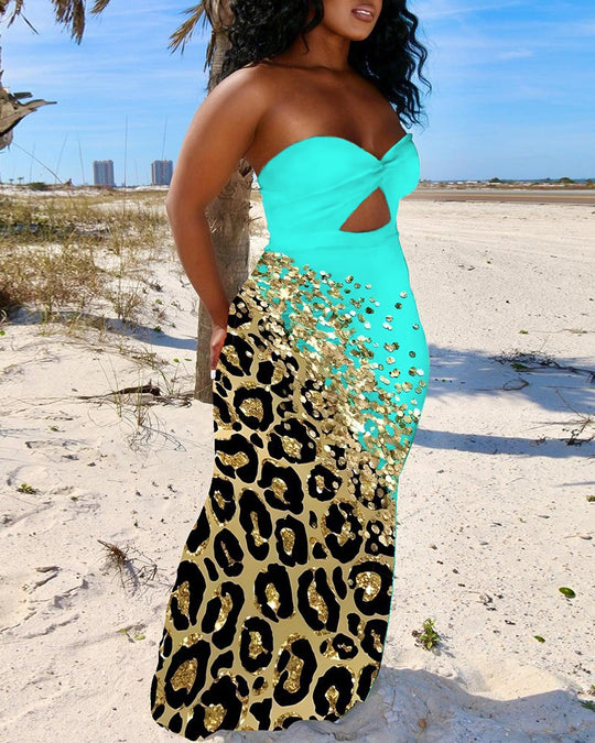 Damen Maxikleid mit schickem Cut-Out-Design und glänzenden Akzenten EB