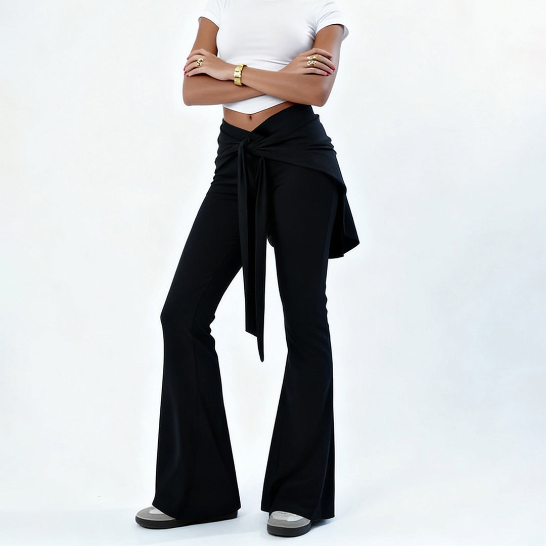 Damen nan ausgestellte Palazzohose mit Wickelrock-Overlay, hohem Bund und Bindegürtel EB