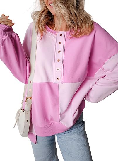 Damen lässiger Kapuzenpullover mit Knopfdetails und Farbblockdesign EB