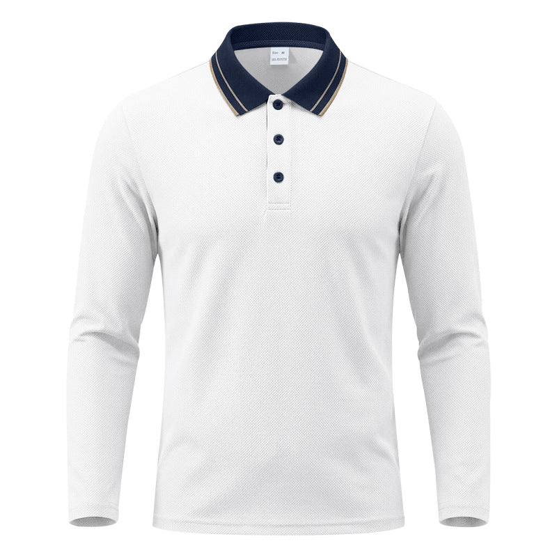 Herren nan langärmeliges Piqué-Poloshirt mit kontrastkragen und dreifach geknöpfter Leiste EB