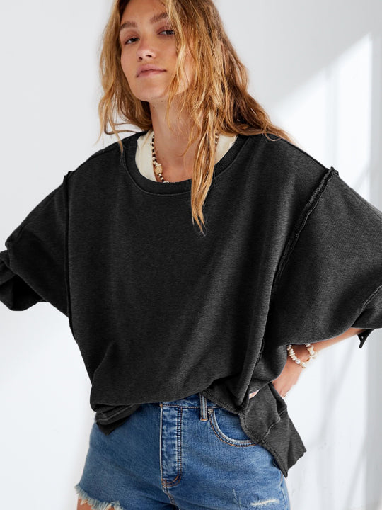 Damen Oversized Sweatshirt mit kreativem Saumdesign EB
