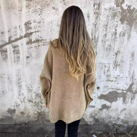 Damen kuschelige Strickjacke mit großen Taschen und Knopfdetails EB