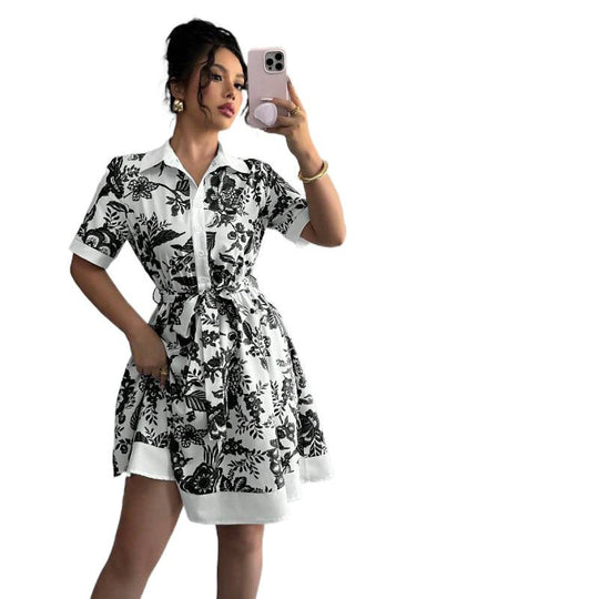 Damen Hemdblusenkleid mit floralem Muster und Taillengürtel EB
