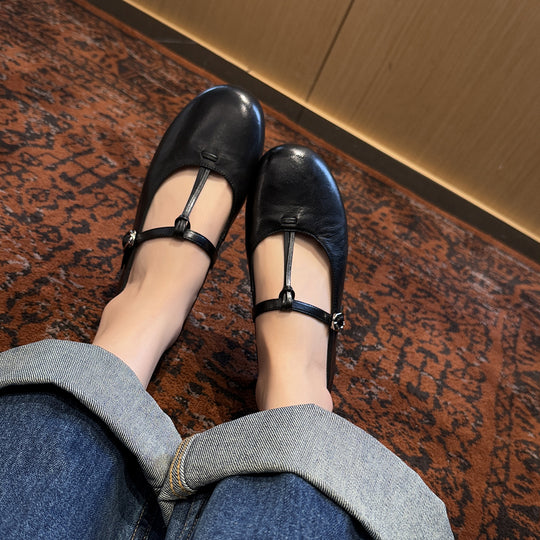 Damen Ballerinas mit verstellbarem Riemen und hochwertigem Leder EB