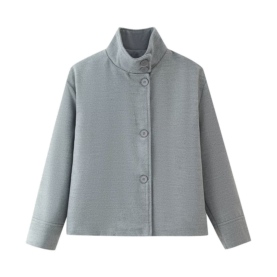 Damen legere Übergangsjacke mit schickem Stehkragen und dekorativen KnopfDETAILS EB
