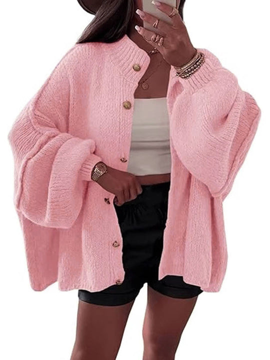 Damen Flauschige Strickjacke mit überschnittenen Schultern EB