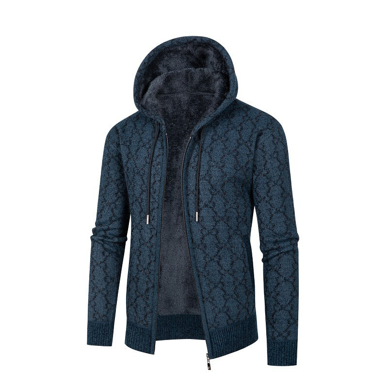 Herren Kapuzenjacke mit modernem Rautenmuster und kuscheligem Innenfutter EB
