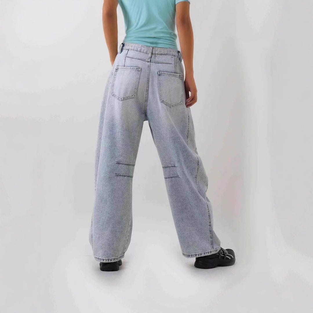Damen nan Baggy-Jeans mit hohem Bund, sichtbaren Nahtpaneelen und distressed Kniepartien EB