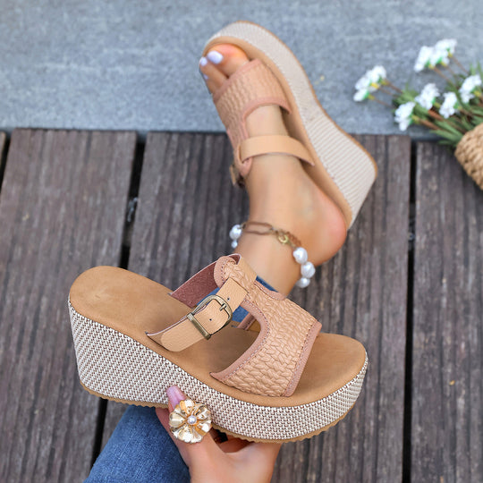 Damen Wedge-Pantoletten mit geflochtenem Riemen und komfortablem Fußbett EB