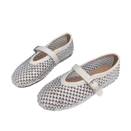 Damen elegante Ballerina-Schuhe mit funkelndem Netzdesign EB