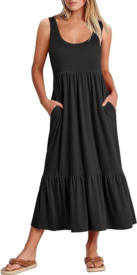Damen Maxikleid mit fließendem Rock und praktischen Taschen EB