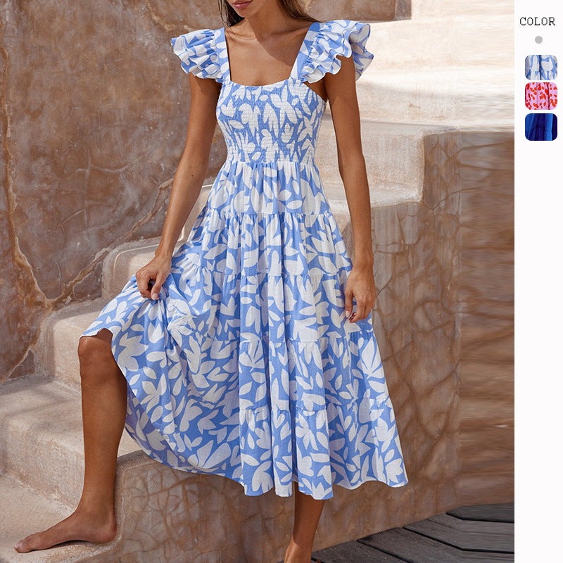 Damen Midikleid mit Rüschenärmel und voluminösem Rockteil EB