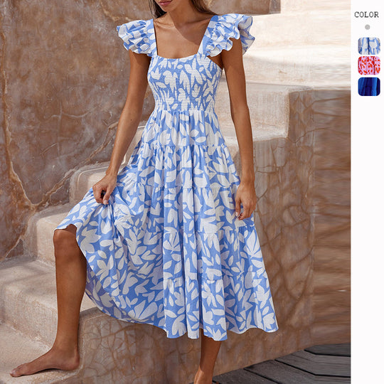 Damen Midikleid mit Rüschenärmel und voluminösem Rockteil EB