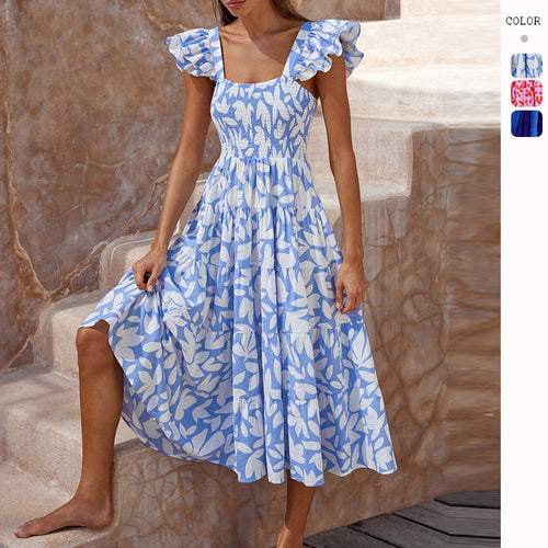 Damen Midikleid mit Rüschenärmel und voluminösem Rockteil EB