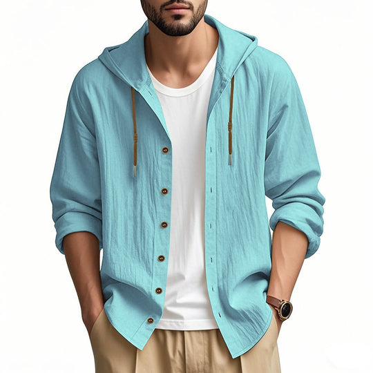 Herren lässige Hemdjacke mit Kapuze und Druckknopfleiste EB