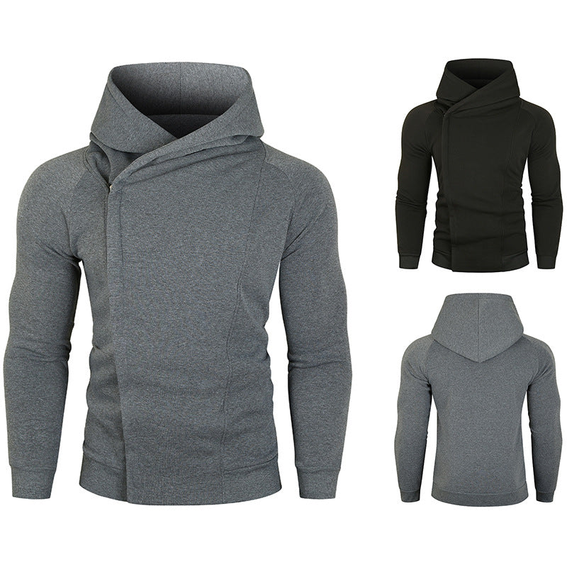 Herren Kapuzenpullover mit asymmetrischem Reißverschluss und hohem Kragen EB