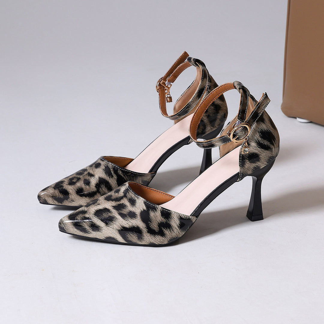 Damen Slingback-High-Heels mit elegantem Leopardenmuster und verstellbarem Riemen EB