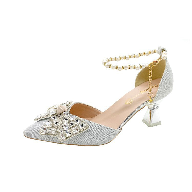 Damen elegante Pumps mit funkelndem Strass-Akzent und geschwungenem Absatz EB