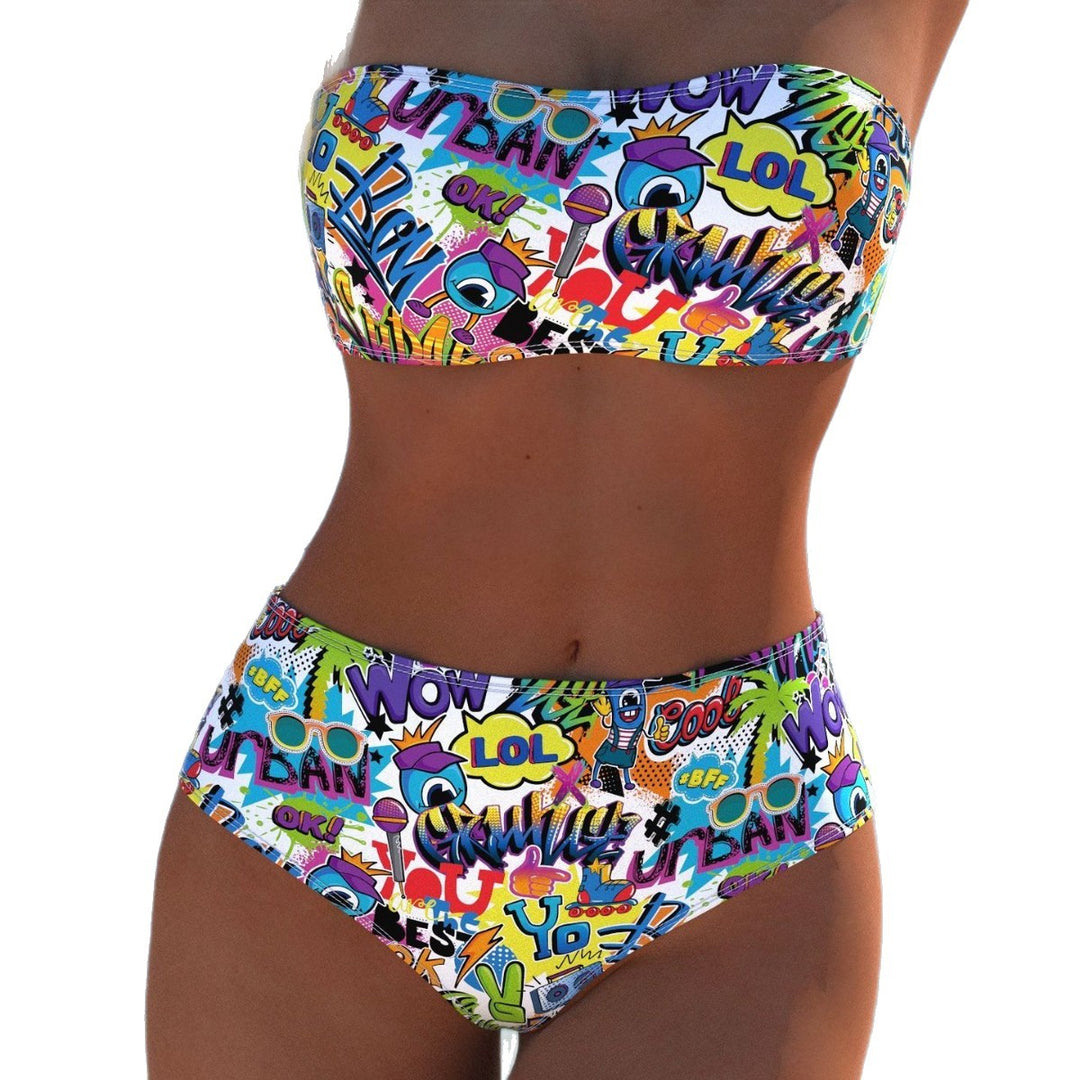 Damen Bikini-Set mit modernem Wickeldesign und lebhaftem Muster EB