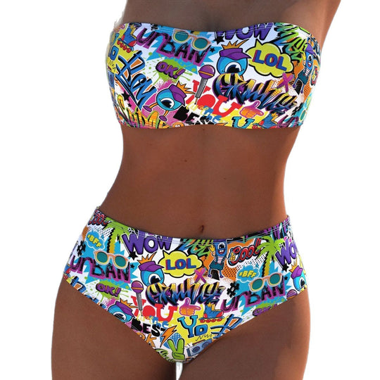 Damen Bikini-Set mit modernem Wickeldesign und lebhaftem Muster EB