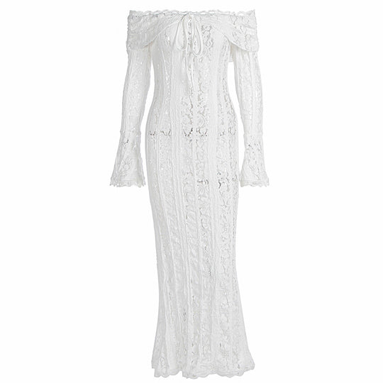 Damen Elegantes Spitzenkleid im figurbetonten Schnitt mit Off-Shoulder Design EB