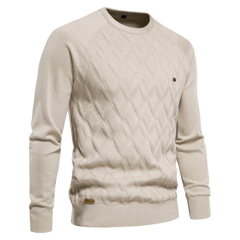 Herren Strickpullover mit strukturierter Rautenmuster-Optik und modischem Rundhalsausschnitt EB
