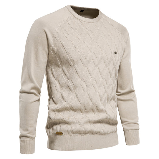 Herren Strickpullover mit strukturierter Rautenmuster-Optik und modischem Rundhalsausschnitt EB