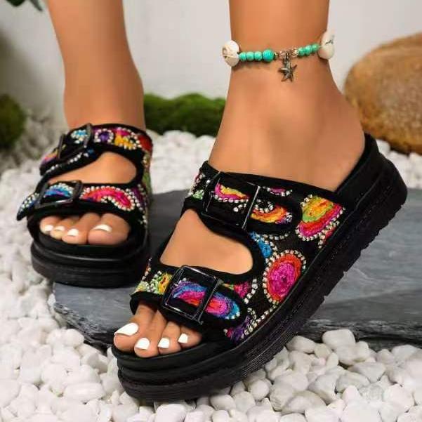 Damen bequeme Riemensandalen mit modischer Schnalle und gepolsterter Sohle EB