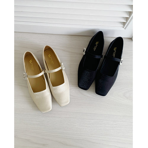Damen elegante Ballerinas mit modischem Riemchen und glitzernder Schnallenapplikation EB