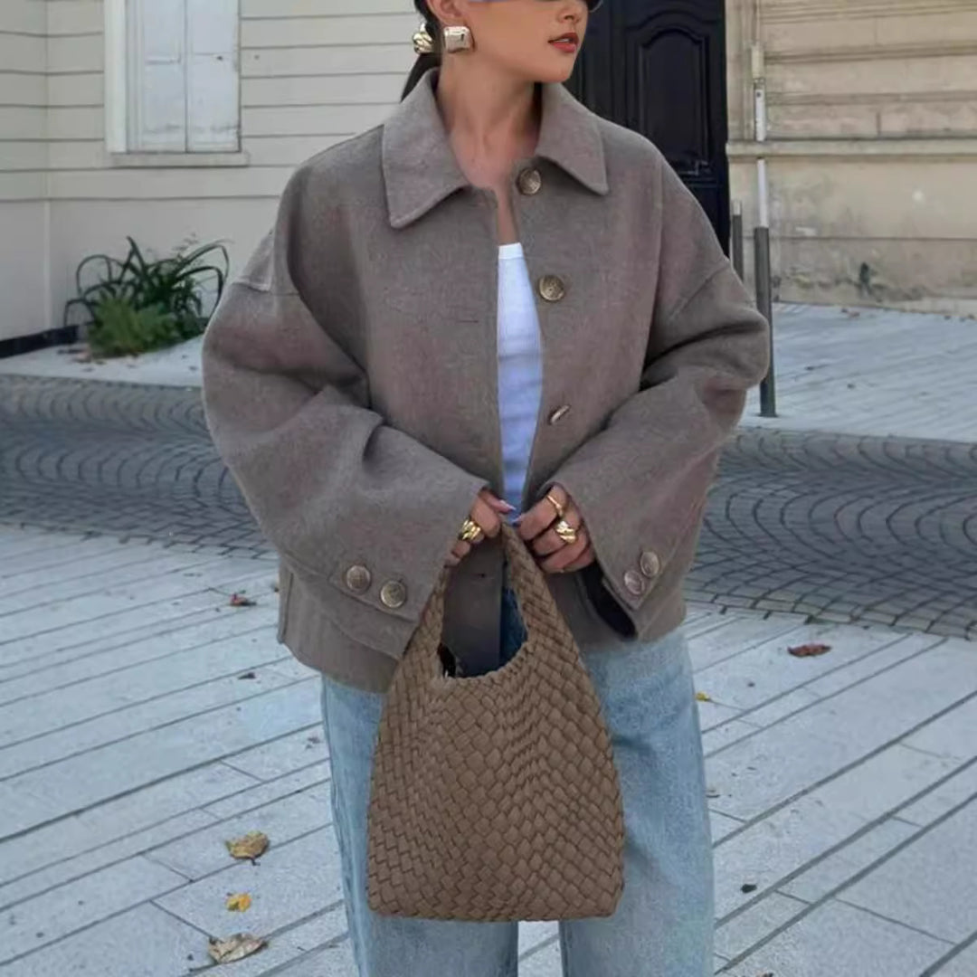 Damen Modische Oversized-Wolljacke mit Knopfdetails und weitem Schnitt EB