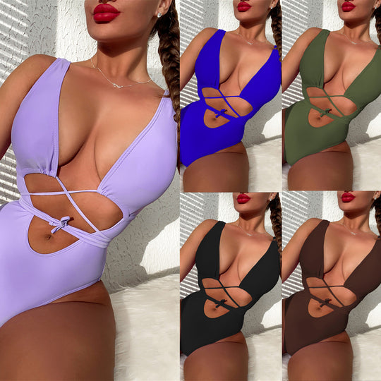 Damen Cut-Out Badeanzug mit modischen Schnürdetails EB