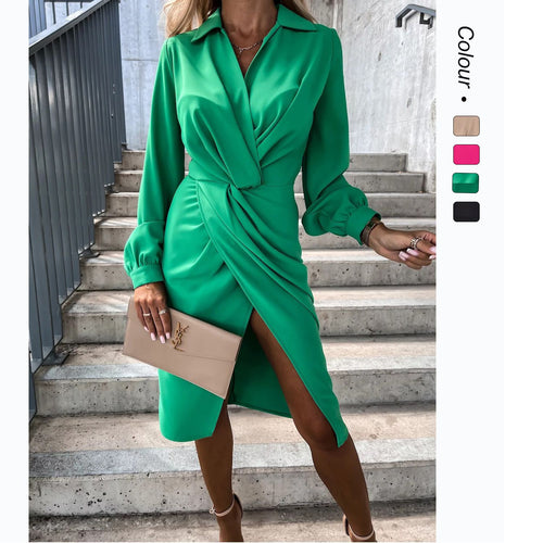 Damen Wickelkleid mit elegantem Bindegürtel und schickem V-Ausschnitt EB