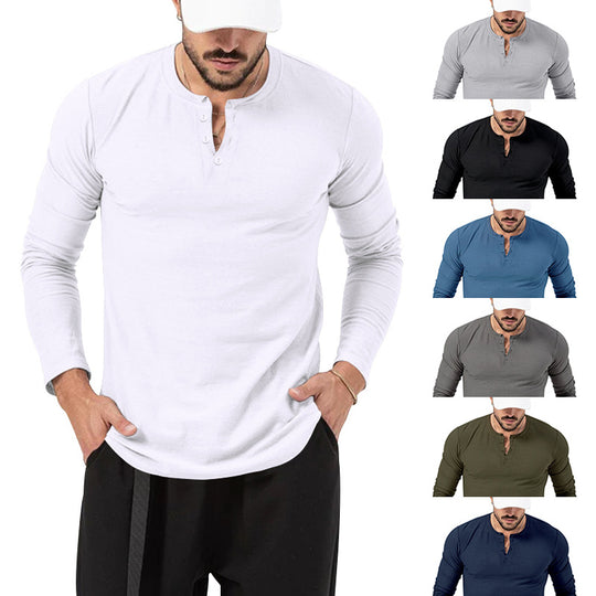 Herren Langarm-Henley-Shirt mit hochwertiger Baumwollmischung und modischen Knopfdetails EB