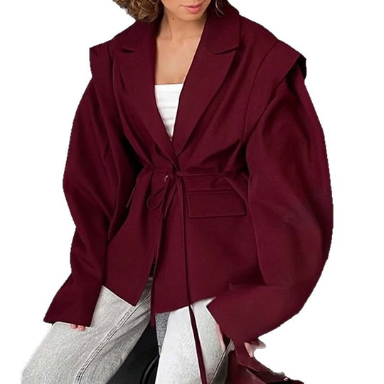 Damen nan taillierter Blazer mit Bindegürtel und Oversize-Ärmeln EB