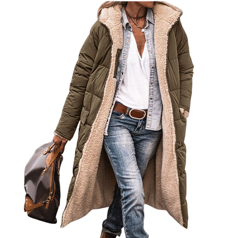 Damen lange, gefütterte Winterjacke mit Fleece-Futter EB
