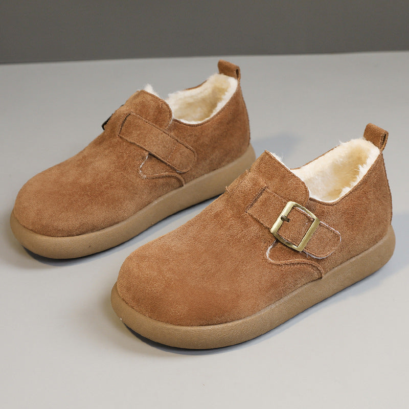 Damen Bequeme Slipper mit schnallenverzierung und weichem Fleece-Innenfutter EB
