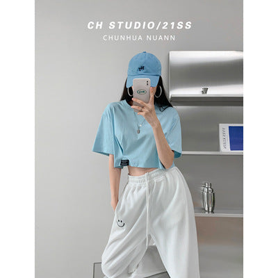 Damen cropped Freizeitoberteil mit lässigem Schnitt und elastischem Saum EB