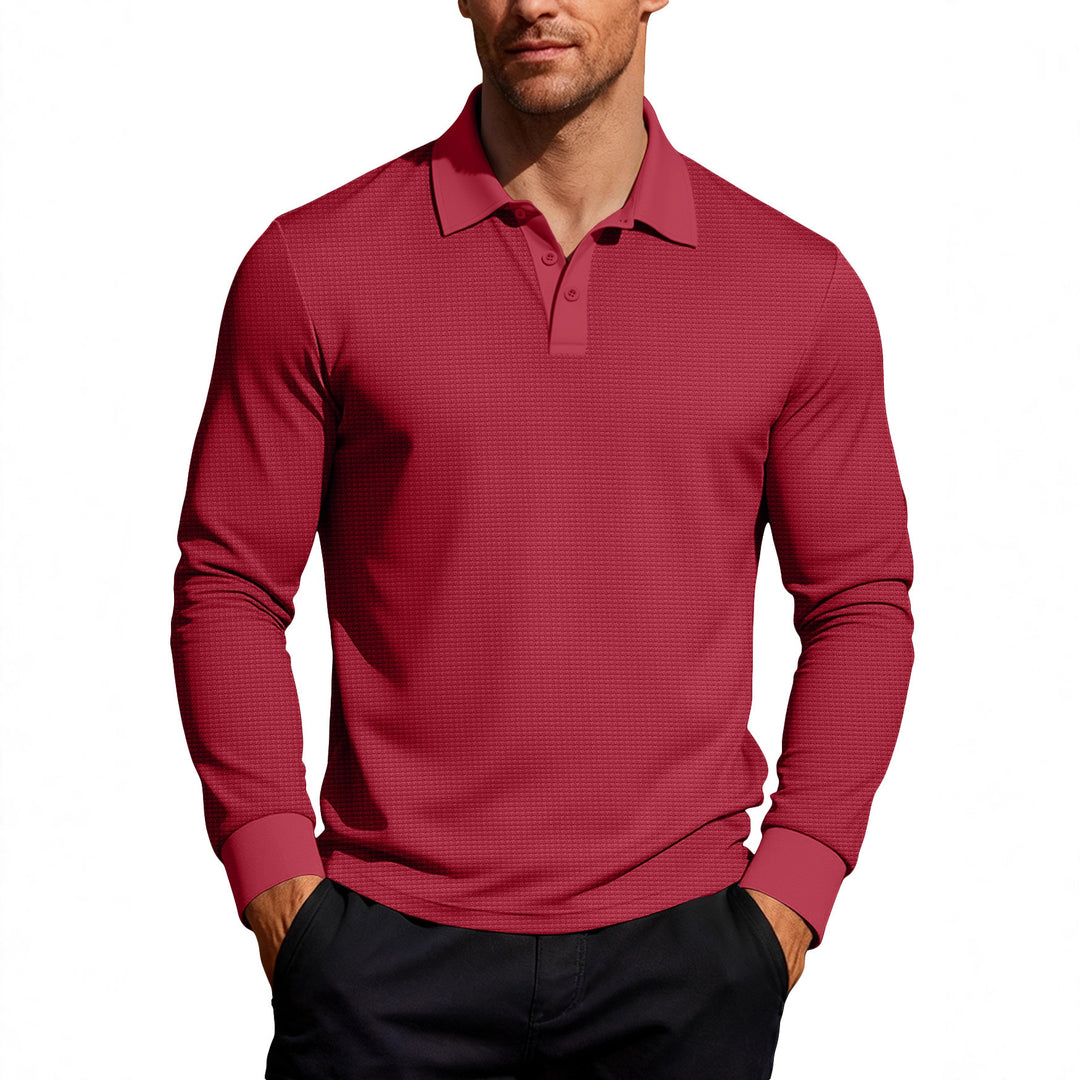 Herren nan Langarm-Poloshirt aus Waffelstrick mit schmaler Passform verdeckter Knopfleiste und Hemdkragen EB