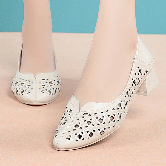 Damen Ballerinas mit elegantem Lochdesign und bequemem Blockabsatz EB