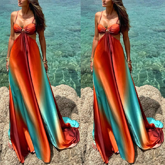 Damen Maxikleid mit verführerischem Wickeldesign und schimmernden Farbverläufen EB