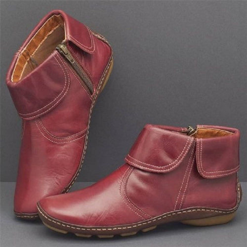 Damen nan knöchelhohe Lederoptik-Stiefelette mit umlegbarer Manschette und seitlichem Reißverschluss EB