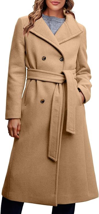 Damen Eleganter doppelreiher Mantel mit Gürteldetail EB