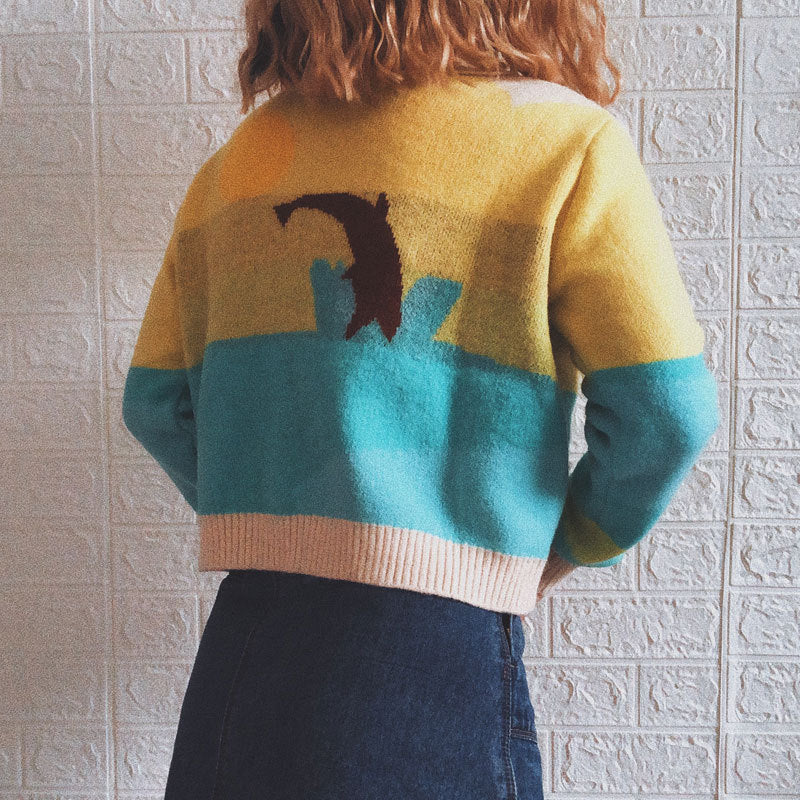 Damen Strickjacke mit verspieltem Motiv und modernem Farbverlauf EB